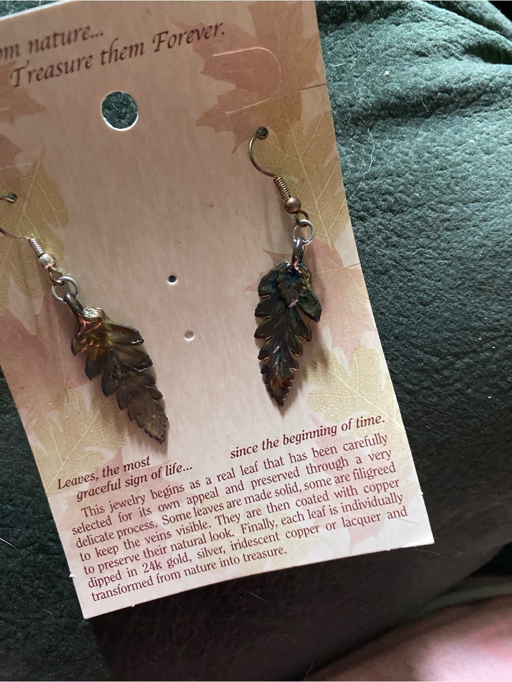 Leaf Dangle Earrings - Iridescent Brown/Green